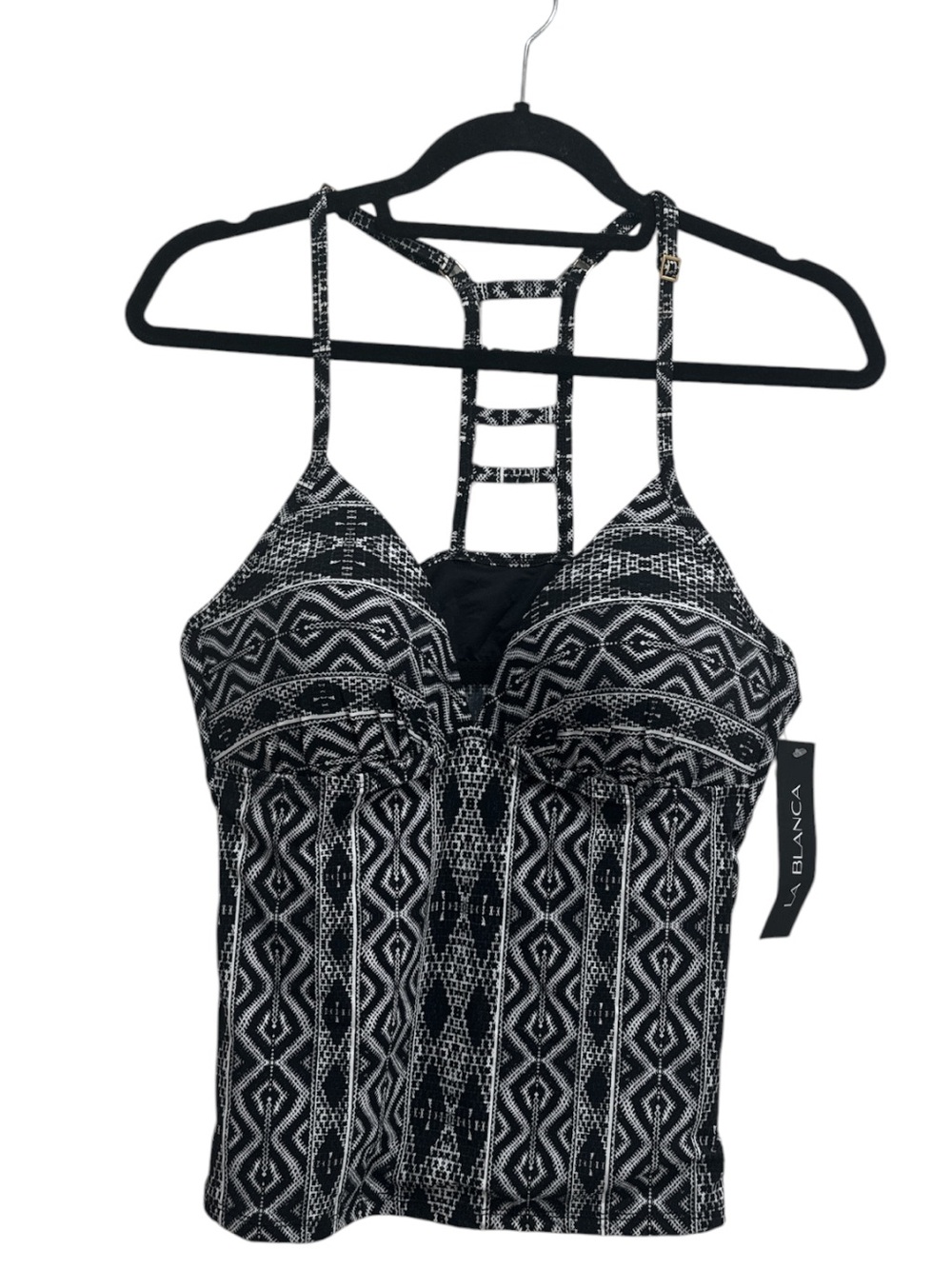 La Blanca Black White Geometric Tankini Top Size 14 NEW